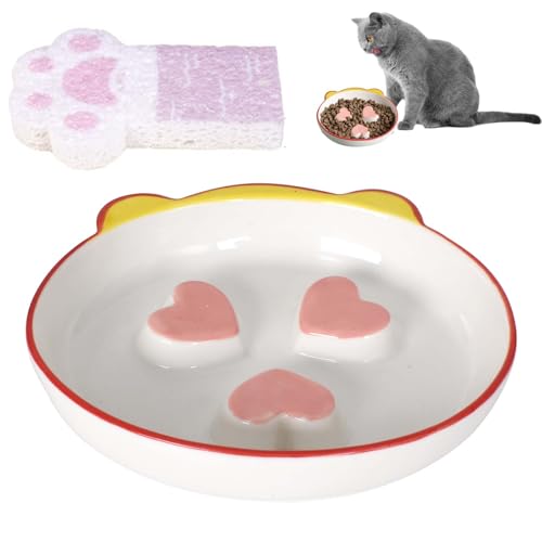 Anti Schling Napf Katzen Keramik,Interaktiver Fressnapf Katze Im Liebelabyrinth Design,Antischlingnapf Katze in Pastellfarben,Gesundes Langsam Fressen Schüssel Für Katzen Und Kleine Hunde von Marjoramy
