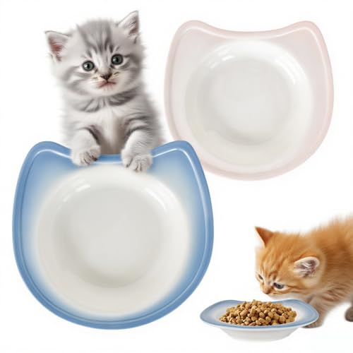 Marjoramy 2 Stück Keramische Katzennäpfe, Niedliche Katzenohrenform, Trinknapf für Katzensnacks, Flacher Katzennapf für Katzenfuttertablett, Welpenfutterschüssel von Marjoramy