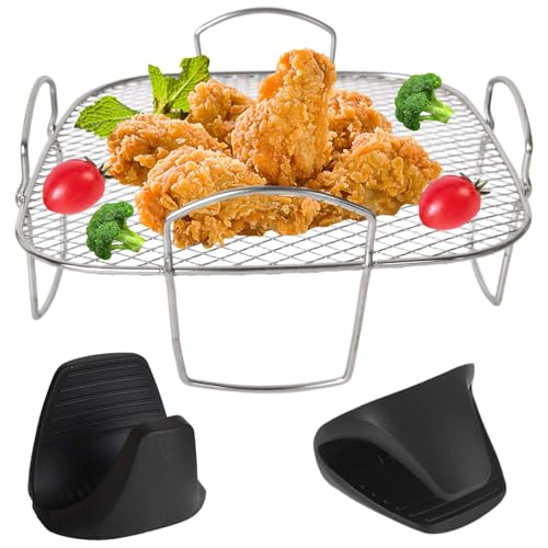 Marjoramy Heißluftfritteuse Zubehör Set - Edelstahl 304 Air Fryer Rack mit Ofenhandschuhe Silikon Kompatibel für Cosori,Vielseitiges Zubehör für Fritteusen, Öfen & Dampfgarer -Quadrat(20,8x20,6x9 cm) Marjoramy Heißluftfritteuse Zubehör Set - Edelstahl 304 Air Fryer Rack mit Ofenhandschuhe Silikon Kompatibel für Cosori,Vielseitiges Zubehör für Fritteusen, Öfen & Dampfgarer -Quadrat(20,8x20,6x9 cm) von Marjoramy