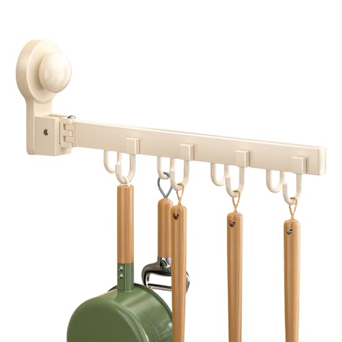Marjoramy Küchenutensilienhalter mit 8 Haken, Saugschraube Küchenhelfer Hängeleiste, Ohne Bohren Abnehmbare Wiederverwendbare Saughaken für Badezimmer (Milchig weiß) von Marjoramy