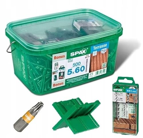 SPAX Terrassenschraube Bonus Set, 5 x 60 mm, 500 Stück, Fixiergewinde, Zylinderkopf, T-STAR plus T25, CUT-Spitze - 4507000500629 von Mark