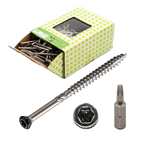 Terrassenschrauben 4x60, Edelstahl C2, Schwarz Kopf 200 St. + BIT, Fassadenschraube von Mark