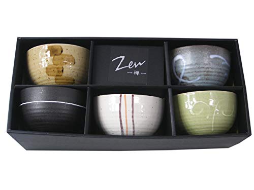 yoaxia ® - 5 Matcha-Schalen - Set in 5 verschiedenen Designs - MADE IN JAPAN von " Zen " von Yoaxia