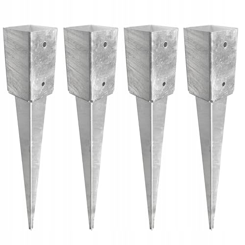 Marke Einschlagbodenhülse Feuerverzinkt Pfostenträger Stahl Einschlaghülse für Vierkantholzpfosten Bodenhülse Anker Erdanker Bodenanker für Holzpfosten (4, 50x50x600) von Marke
