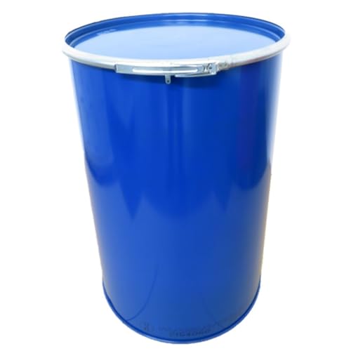 200 Liter Blechfass Stahlfass Deckelfass Stehtisch Feuertonne NEU Blau/UN Zulassung von Marken-Öl