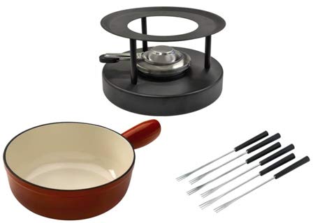 Käsefondue Set Caquelon Induktion Guss Ø 20 cm rot, 6 Gabeln, Rechaud Black von Markenkombination