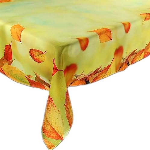 Farbenfrohe Tischdecke Tischtuch Decke Eckig Herbst Hellgrün Blätter Blatt Tafeltuch Bunt Pflegeleicht Bügelfrei (130 x 170 cm) von Markenlos