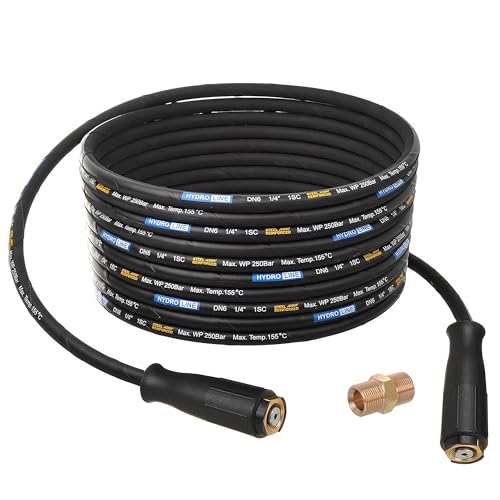 TECHKAR Hochdruckreiniger Schlauch - Gummischlauch mit Stahlgeflecht, Pressure Washing - Kompatibel mit Kärcher Wap Alto Kränzle und andere W M22 Außengewinde - 250bar M22 Doppelnippel Knickschutz 25m von Techkar