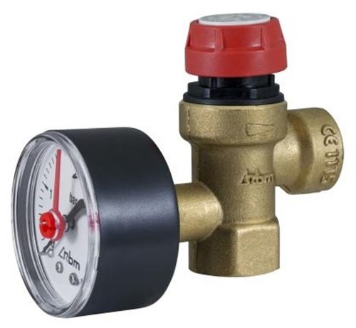 Markenlos Sicherheitsventil Überdruckventil Heizung 3 bar 1/2"IGx1/2"IG mit Manometer von Markenlos