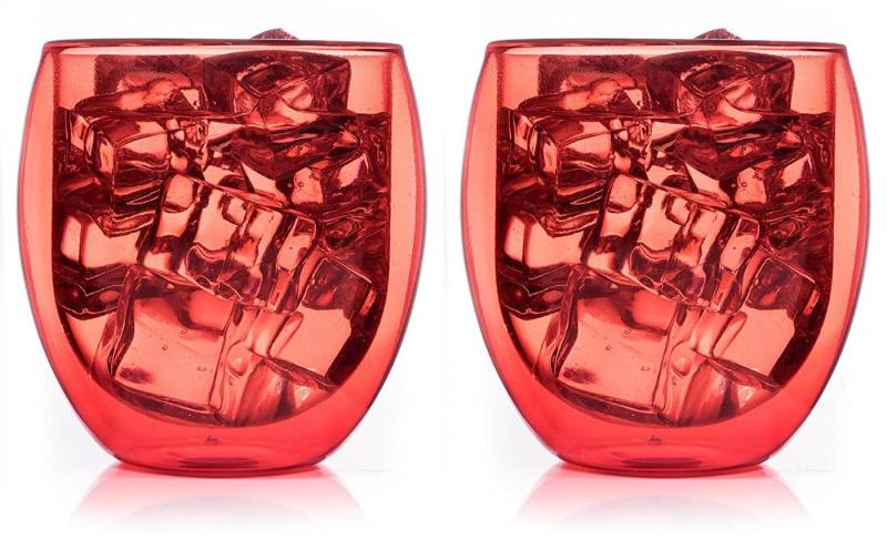 Markenwarenshop-Style Gläser-Set 2 x Tee -Kaffee Cocktail-Glas 400ml Bauchig Rot Doppelwandig, Glas von Markenwarenshop-Style