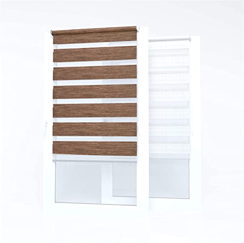 Market-Alley Doppelrollo Klemmfix Rollos ohne Bohren Klemmrollo Duo Rollo Fensterrollo lichtdurchlässig & verdunkelnd für Fenster und Tür (Holzlook/Gold ; 55 x 220 cm ; BxH) von Market-Alley