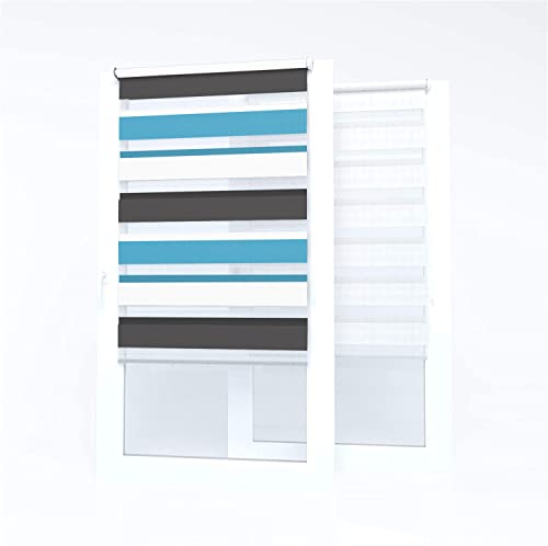 Market-Alley Doppelrollo Klemmfix Rollos ohne Bohren Klemmrollo Duo Rollo Fensterrollo lichtdurchlässig & verdunkelnd für Fenster und Tür (Weiß/Grau/Blau ; 65 x 220 cm ; BxH) von Market-Alley