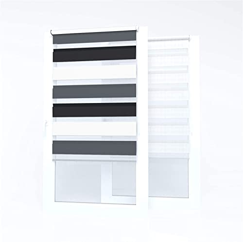 Market-Alley Doppelrollo Klemmfix Rollos ohne Bohren Klemmrollo Duo Rollo Fensterrollo lichtdurchlässig & verdunkelnd für Fenster und Tür (Weiß/Grau/Graphit ; 70 x 150 cm ; BxH) von Market-Alley