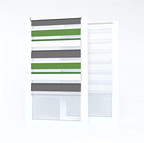 Market-Alley Doppelrollo Klemmfix Rollos ohne Bohren Klemmrollo Duo Rollo Fensterrollo lichtdurchlässig & verdunkelnd für Fenster und Tür (Weiß/Grau/Grün ; 40 x 150 cm ; BxH) von Market-Alley