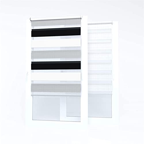 Market-Alley Doppelrollo Klemmfix Rollos ohne Bohren Klemmrollo Duo Rollo Fensterrollo lichtdurchlässig & verdunkelnd für Fenster und Tür (Weiß/Grau/Schwarz ; 50 x 150 cm ; BxH) von Market-Alley