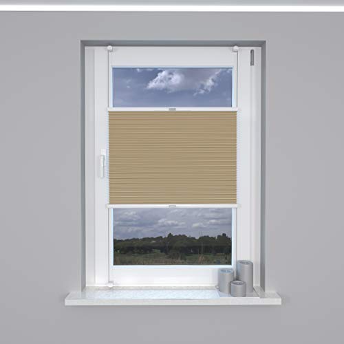 Market-Alley Plissee Klemmfix ohne Bohren Sonnenschutz Plisseerollo Jalousie Lichtdurchlässig und Blickdicht für Fenster & Tür (Beige, 75x120cm, BxH) von Market-Alley