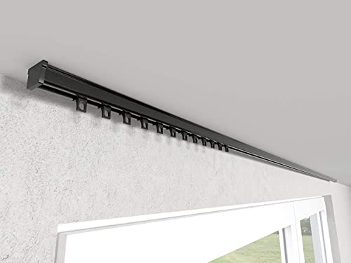 Market-Alley Vorhangschiene Aluminium Weiß/Schwarz Gardinenschiene ; C 1-läufig ; 120cm-600cm. Für Kräuselband Gardinen oder Schiebevorhang (Schwarz Gardinenschiene mit Ösengleiter ; 280cm) von Market-Alley