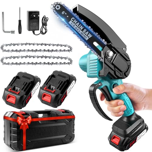 Akku Kettensäge, Mini Kettensäge mit Akku 4000mAh, 6 Zoll Mini Kettensäge Elektro und 2 Akku 2000mAh,21V 800 W Bürstenlosen Motor, Handkettensäge Akku für Gartenscheren Astschere Holzschneidenz von Marketo