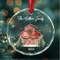 Personalisierte Bauernhaus Acryl Verzierung, Familien Name Weihnachtsscheune Bauernhof Baum Familie, Weihnachtsgeschenk von Markichter