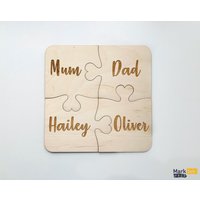 Personalisierte Puzzle Untersetzer - Laser Geschnitten Und Graviert Natürliche Holz Untersetzer, 4 Stück Set Mit Benutzerdefinierten Text von MarktekDECO