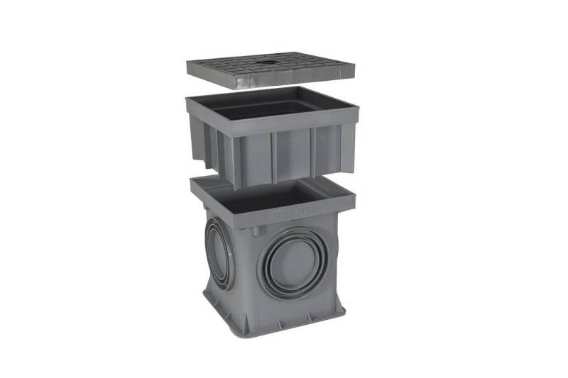 Marley Deutschland GmbH Erdschacht 200x200mm Einlaufschacht + Aufsatz + Schachtdeckel, 20x20x28 cm, 3-St., laugen- und säurebeständig, begehbar von Marley Deutschland GmbH