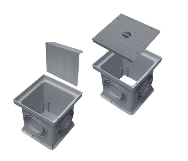 Marley Deutschland GmbH Erdschacht 200x200mm Einlaufschacht + Schacht ohne Boden + Deckel + Geruchsvers., 20x20x38 cm, 4-St., laugen- und säurebeständig, begehbar von Marley Deutschland GmbH