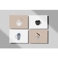 Postkarten-Set „Coffee Cats" 9 Illustrationen Mit Katzen in Kaffeetassen von MarliDesignStudio