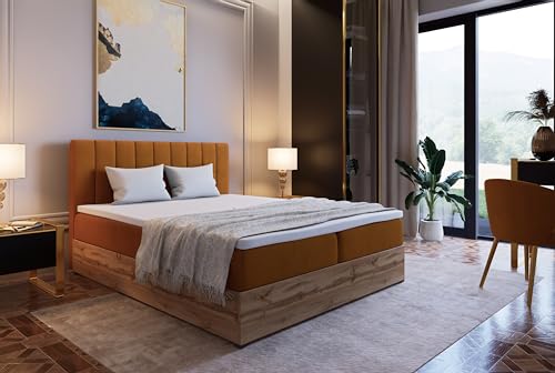 Marlux-Meble Boxspringbett mit Matratze 140x200 cm und Stauraum | Steppung Doppelbett mit Matratzen Topper und Bettgestell 140x200cm | Riko II, Honigfarbe von Marlux-Meble