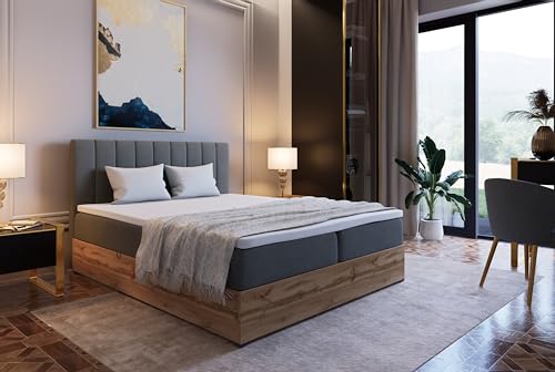 Marlux-Meble Boxspringbett mit Matratze 140x200 cm und Stauraum | Steppung Doppelbett mit Matratzen Topper und Bettgestell 140x200cm | Riko II, Grau von Marlux-Meble