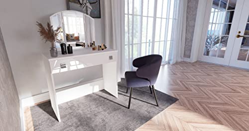 Marlux-Meble Schminktisch Panama Kosmetiktisch Frisierkommode Schminkkommode mit Spiegel Multicolor Frisiertisch Hochglanz Modernes Design 90 x 80 x 45 cm (Violett Glanz) von Marlux-Meble