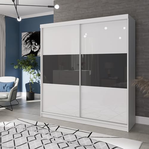 Marlux-Meble Zweitüriger Kleiderschrank 175 cm breit mit Schwebe & Schiebetüren Eckkleiderschrank Garderobenschrank Schlafzimmerschrank Dielenschrank Systemschrank Hochglanz Schrank von Marlux-Meble
