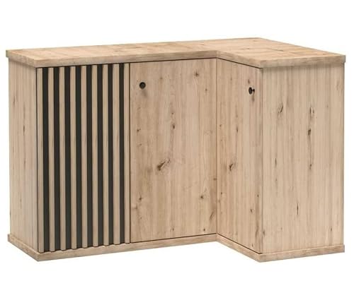 Marmex Cali 12 Sehr geräumige Kommode Eckkommode - Front mit Lamellen aus beschichteter Spanplatte - Perfekt für Wohn- oder Schlafzimmer - Eiche Artisan + Schwarz Matt + Lamellen - 82/122,6x85,4x40,6 von Marmex Meble