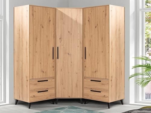 Marmex Garderobe Set Arti 4 Flurgarderoben Set Kleiderstange Schrank Kinderzimmer Schlafzimmerschrank Eckschrank Regalsystem Kleiderschrank Schubladen Kleiderschrank auf Beinen 155x155x195 cm von Marmex Meble