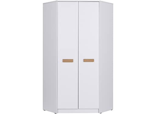 Marmex Grant G8 - Eckschrank 91x195x91 cm, Bücherregal - Eckgarderobe mit Kleiderstangen und Einlegeböden für das Jugendzimmer, Schlafzimmer - Eckkleiderschrank - weiß + Riviera Eiche von Marmex Meble