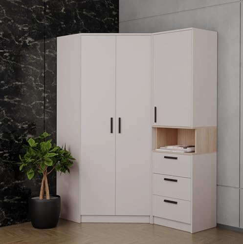 Marmex Grant Set 15 91x195x143 EIN geräumiger Eckschrank mit Einlegeböden und Kleiderstangen EIN Standregal Soft-Close Funktion Jugendzimmer Schlafzimmer Eckkleiderschrank (Cashmere + cremona torro) von Marmex Meble