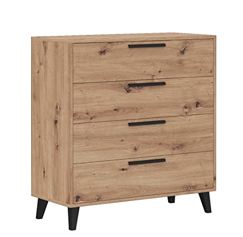 Marmex Kommode Arti aus Holz mit 4 Schubladen - Kommode für Schlafzimmer, Büro, Jugendzimmer, Flur Schrank mit Schubladen - Scharniere Soft-Close - Artisan Eiche - 91,5x96,5x41cm von Marmex Meble