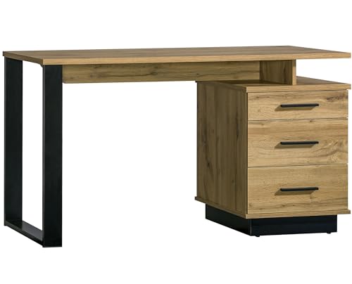 Marmex Lamelo 08 – Schreibtisch modern, Loft, Schubladen, Schwarze Griffe, zum Lernen, Arbeiten, Schülerschreibtisch, Büro 135x74,9x56 von Marmex Meble