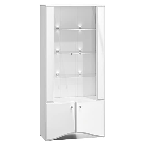 Marmex Meble Glamour Vitrine 01 Hochglänzende weiße Vitrine, geschlossen mit Scheibe, großes, verglastes Regal von Marmex Meble