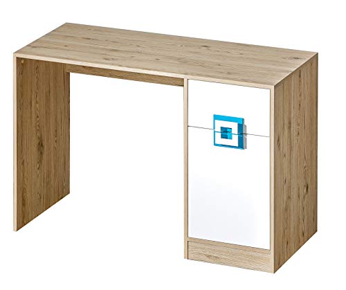 Marmex Nico N10 Großer Schreibtisch mit Schrank - Schreibtisch mit Schublade für Arbeit, Arbeitszimmer, Jugendzimmer, Kinderzimmer - Computertisch - Eiche Hell + Weiß + Türkis - 120x78x50cm von Marmex Meble