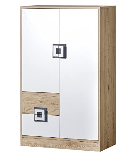 Marmex Nico N7 Hochkommode - Große Kommode - Hochschrank mit Regalen - Kommode für das Jugendzimmer, für das Kinderzimmer - Eiche Hell + Weiß + Grau - 80x130x40cm von Marmex Meble