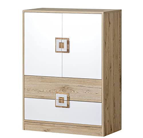 Marmex Nico N9 Hochkommode - Große Kommode - Hochschrank mit Regalen - Kommode für das Jugendzimmer, für das Kinderzimmer - Eiche Hell + Weiß + Eiche hell - 80x110x40cm von Marmex Meble