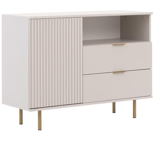 Marmex Nubia 01C Kombikommode, eintürige Kommode mit 2 Schubladen, Kommode auf hohen Möbelbeinen, Kommode mit geriffelten Schranktüren, 107x80x41 für Wohnzimmer, Schlafzimmer, Flur (Cashmere) von Marmex Meble