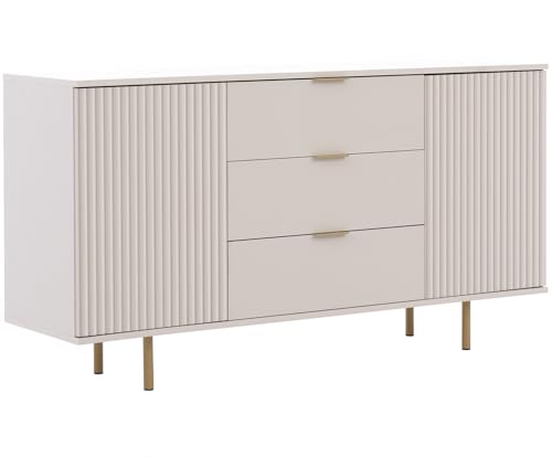 Marmex Nubia 02C Kommode mit 2 Türen und 3 Schubladen, Kommode mit geriffelten Türen, Kombikommode, große Kommode für Wohnzimmer, Schlafzimmer, Flur, 150x80x41 (Cashmere) von Marmex Meble