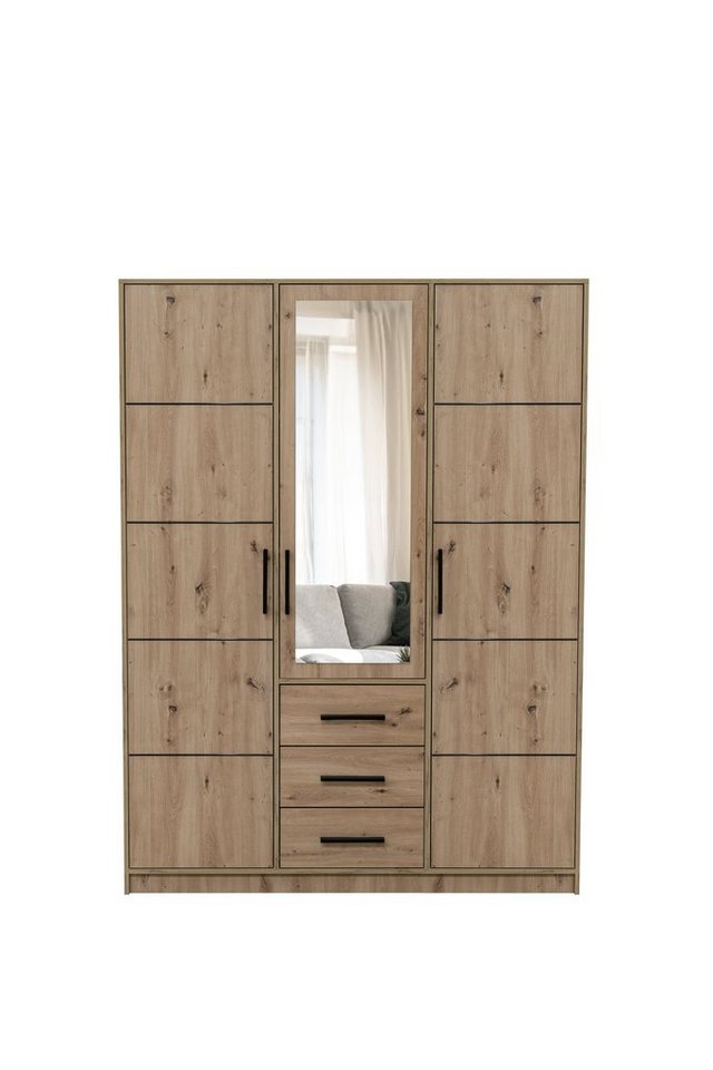 Marmex Möbel Drehtürenschrank KOS D3 dreitürig mit Schubladen und Spiegel Garderobenschrank von Marmex Möbel