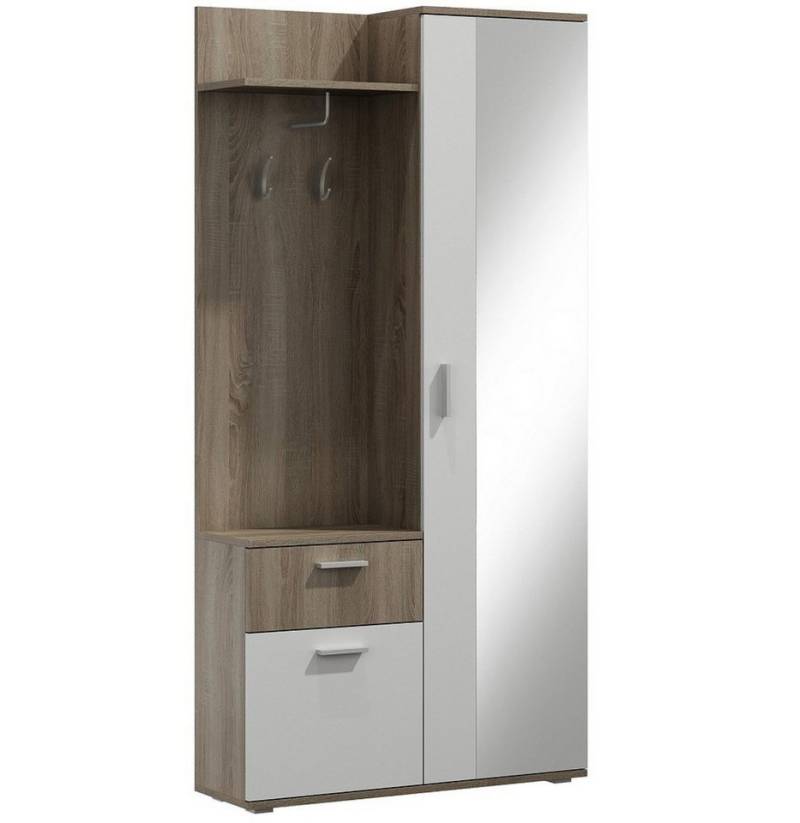Marmex Möbel Garderobenschrank LUX TRÜFFEL+ALPINWEIß mit Schublade und Spiegel für Flur von Marmex Möbel