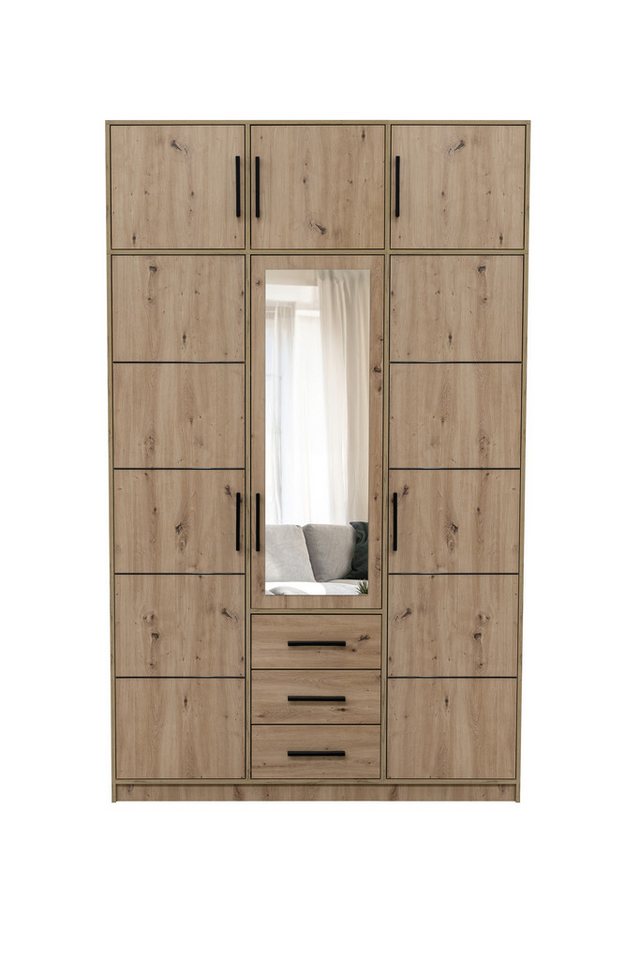 Marmex Möbel Kleiderschrank KOS D3N großer dreitüriger Garderobenschrank mit Schubladen Spiegel von Marmex Möbel
