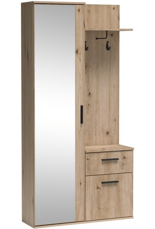 Marmex Möbel Kompaktgarderobe LUX EICHE ARTISAN mit Spiegel und ausziehbarer Kleiderstange für Flur von Marmex Möbel