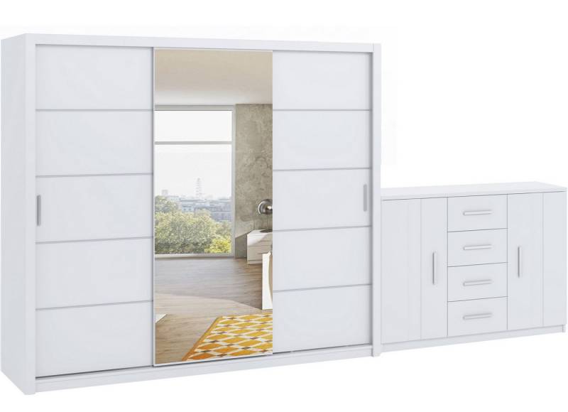 Marmex Möbel Mehrzweckschrank-Set BONO SET D großer Spiegelschrank mit Kommode Schlafzimmer Flur, (2-St), Schiebetüren, Kommode mit Schubladen von Marmex Möbel