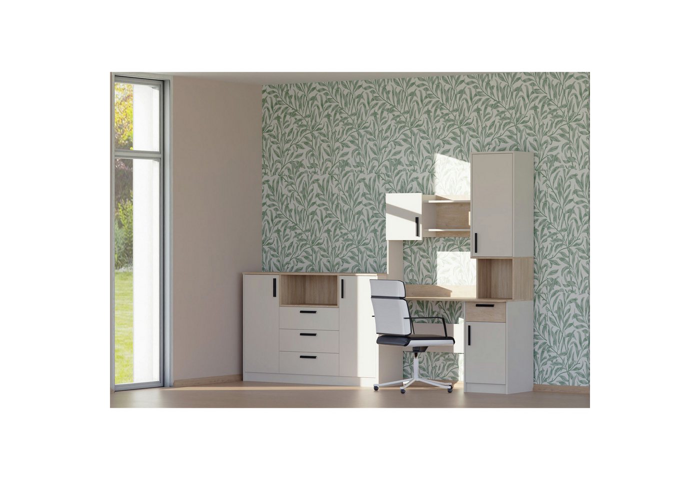 Marmex Möbel Mehrzweckschrank-Set GRANT SET 24 C Jugendzimmer-Set Cashmere, (Kommode mit Schubladen, Schreibtisch), Scharniere Soft-Close, Vollauszug der Schubladen von Marmex Möbel