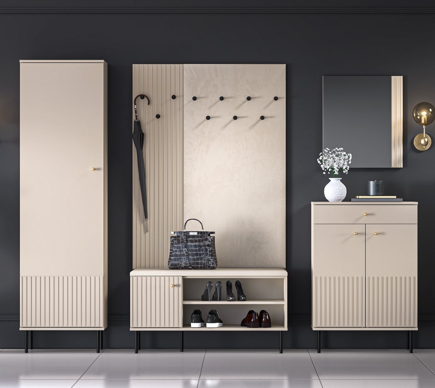 Marmex Möbel Mehrzweckschrank-Set SOPHIE SET 7 Garderoben-Set Flur, (6-St), Fronten gefräst, Scharniere-Soft-Close von Marmex Möbel